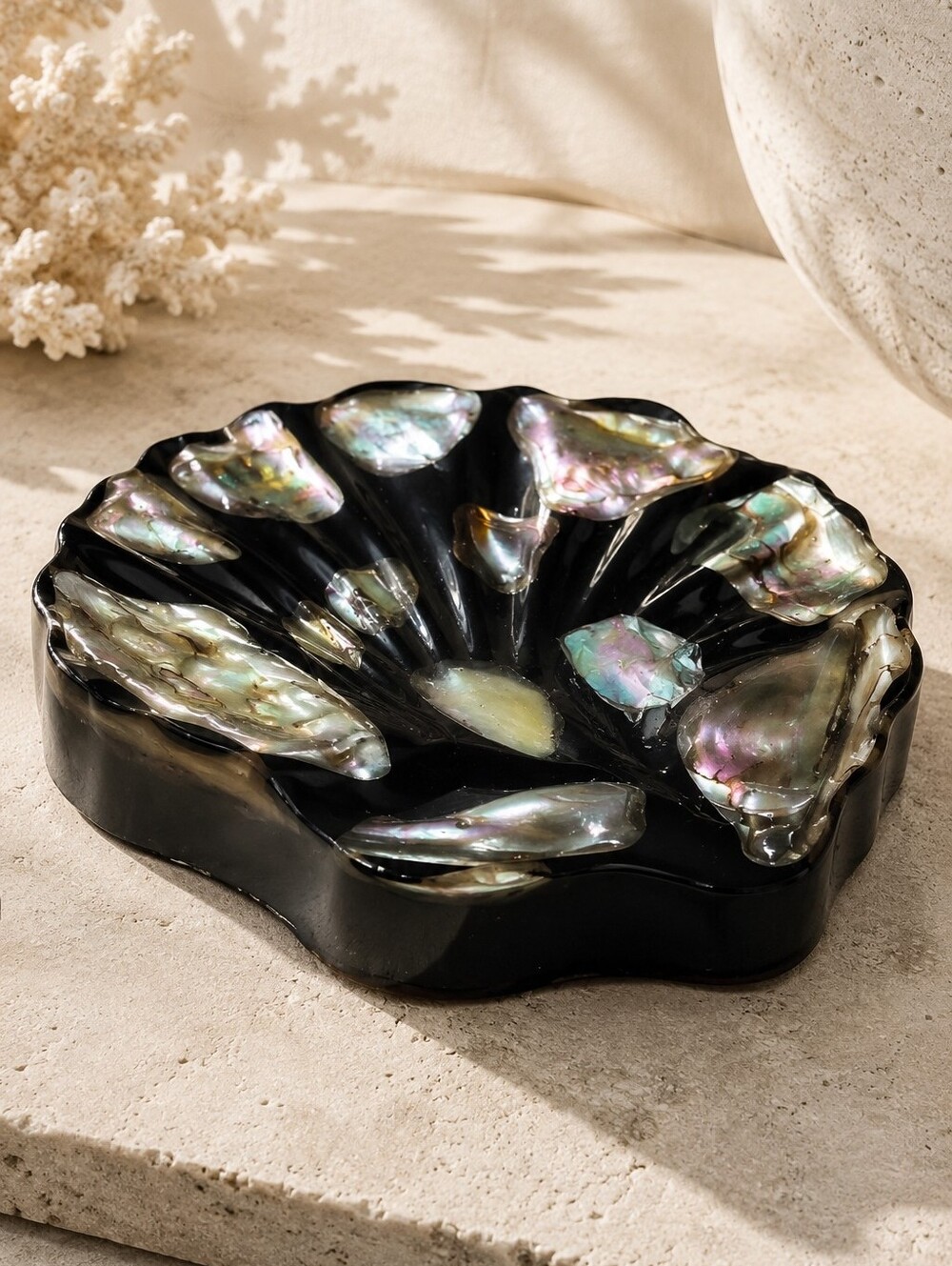 1969 Lucite and Abalone Seashell Trinket Dish